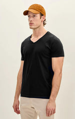 V-Neck Cotton T-Shirt - Black