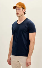 V-Neck Cotton T-Shirt - Navy