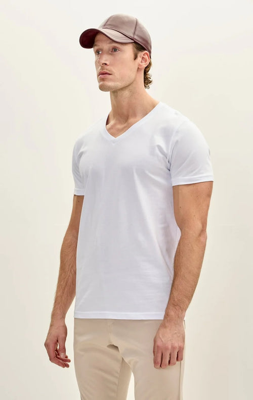 V-Neck Cotton T-Shirt - White