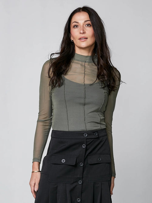 Yrja Mesh Long Sleeve Top - Olive