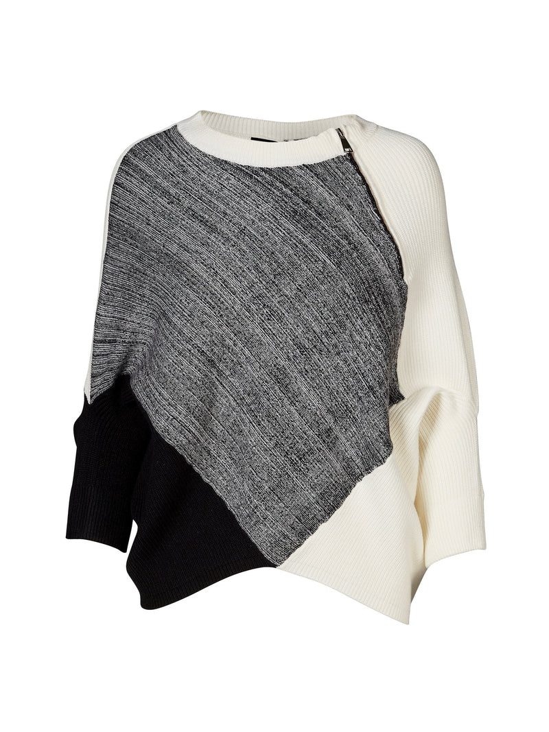 Asymmetrical Zip Sweater - Black Mix