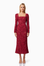 Crochet Georgette Lace Dress - Wine