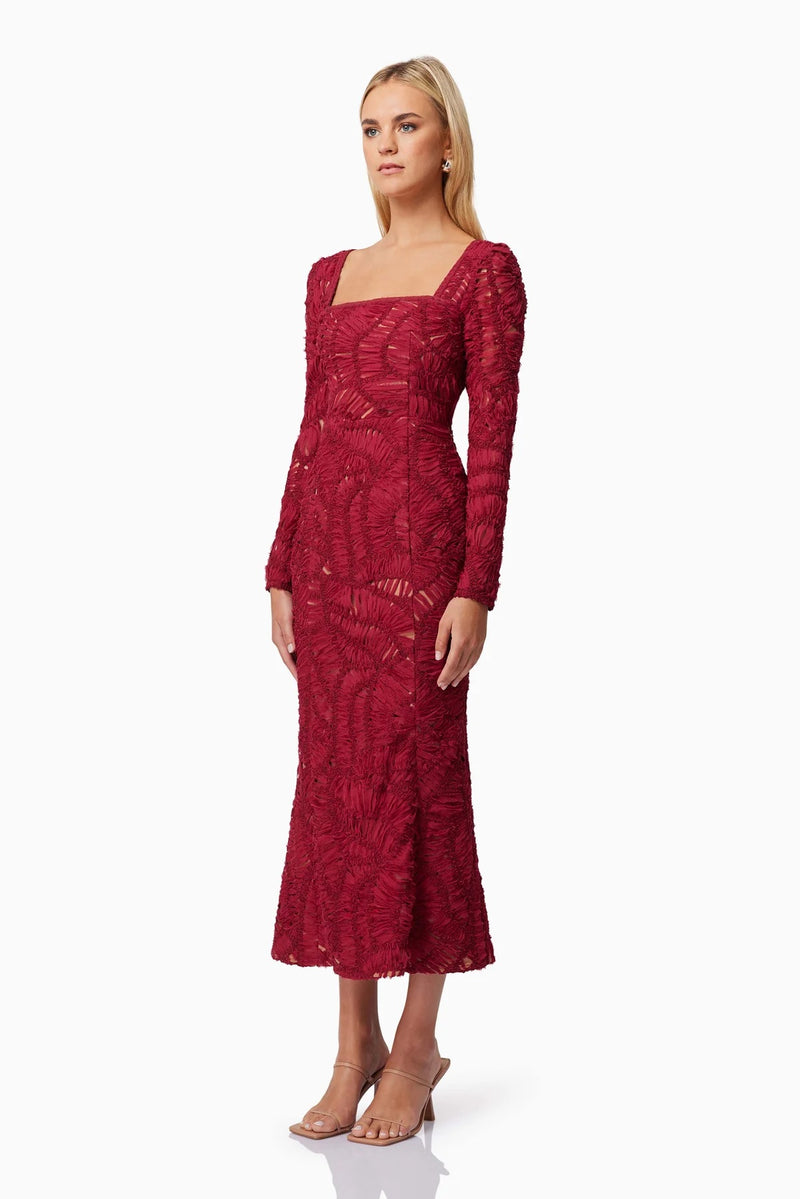 Crochet Georgette Lace Dress - Wine