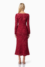 Crochet Georgette Lace Dress - Wine