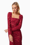 Crochet Georgette Lace Dress - Wine