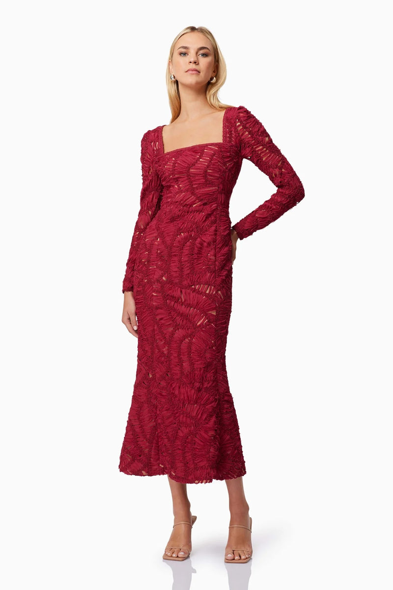 Crochet Georgette Lace Dress - Wine