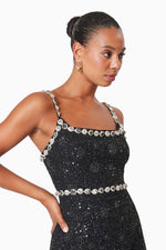 Embellished Tweed Mini Party Dress - Black