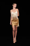 Ombre Beaded Fringe Mini Dress - Gold