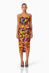 3D Floral Strapless Midi Dress - Orange Multi