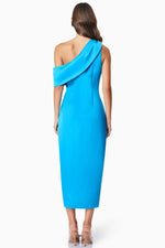 Satin Off Shoulder Cocktail Dress - Aqua Blue