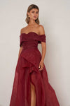 Off Shoulder Organza Gown - Cranberry