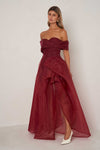 Off Shoulder Organza Gown - Cranberry