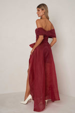 Off Shoulder Organza Gown - Cranberry