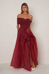 Off Shoulder Organza Gown - Cranberry