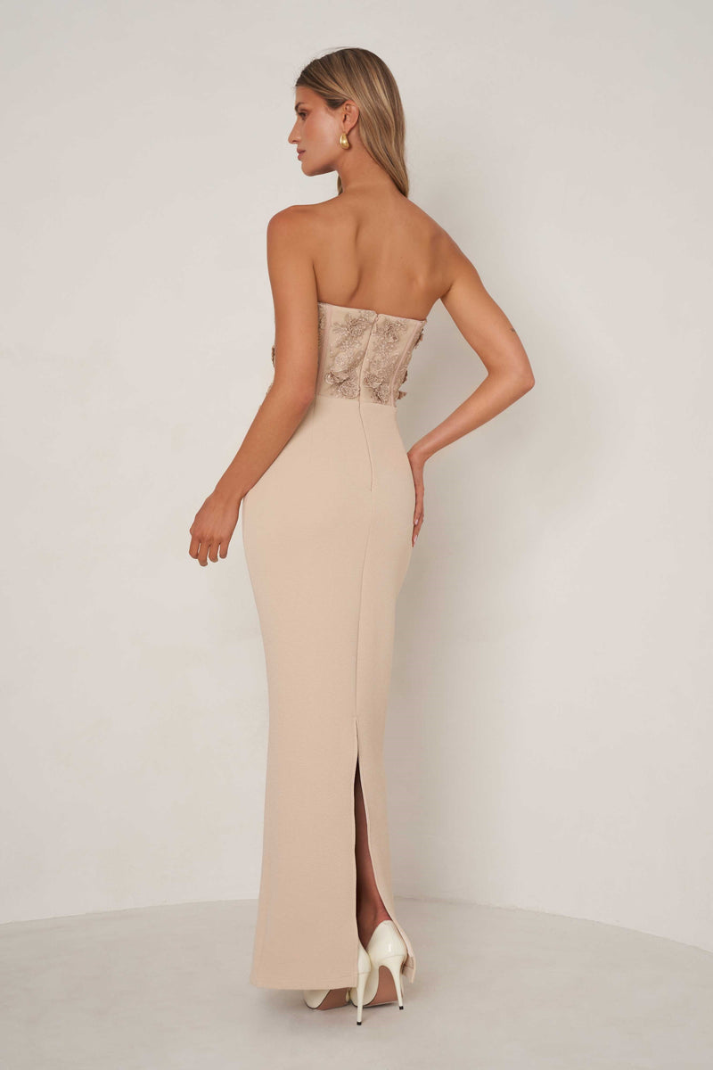 Embroidered Lace Corset Gown - Ecru