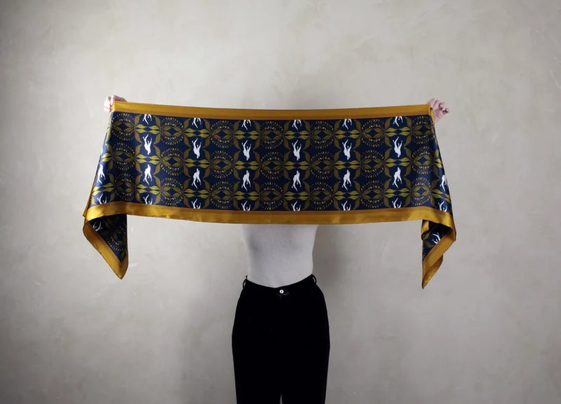 15x75 Printed Silk Scarf - Navy