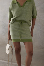 Waffle Knit Cotton Mini Skirt - Green