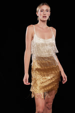 Ombre Beaded Fringe Mini Dress - Gold