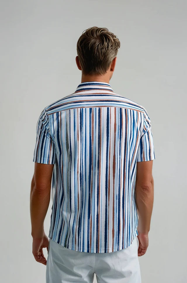 Performance Stretch Striped SS Shirt - Light Blue