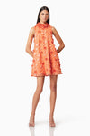 Floral Trapeze Mini Dress - Orange