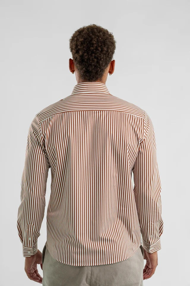 Techno Stretch Striped Long Sleeve Shirt - Tan