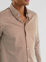 Techno Stretch Striped Long Sleeve Shirt - Tan