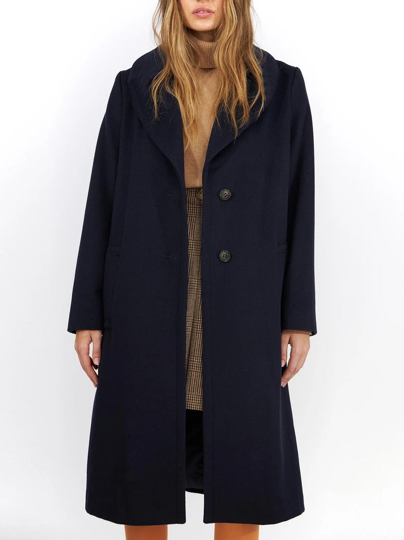 Belted Cashmere Coat with Wide Lapel - Dark Navy