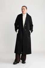 Belted Cashmere Coat with Wide Lapel - Black