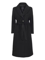 Belted Cashmere Coat with Wide Lapel - Black