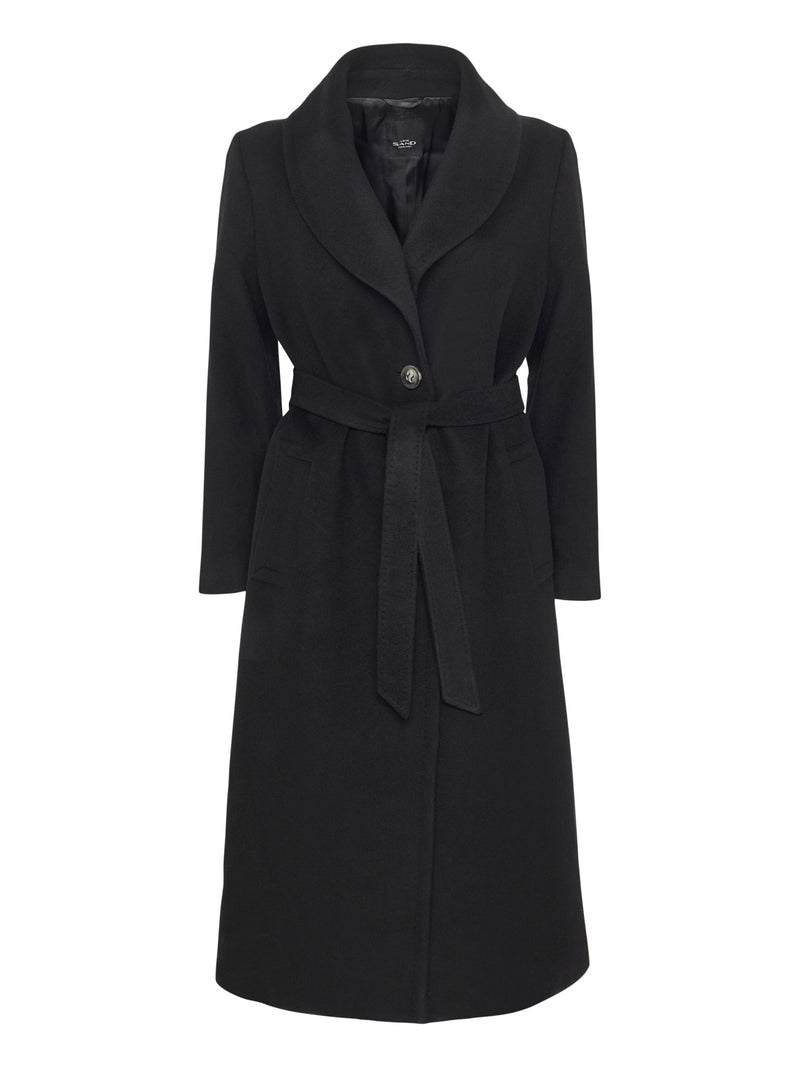 Belted Cashmere Coat with Wide Lapel - Black