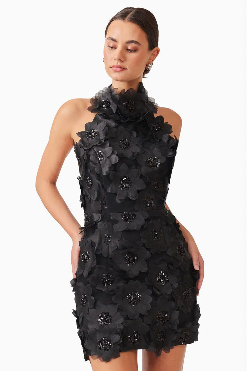 Embellished Textured Floral Mini - Black