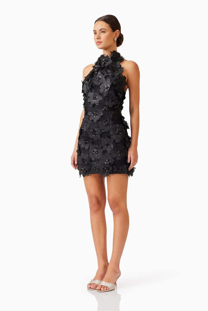 Embellished Textured Floral Mini - Black