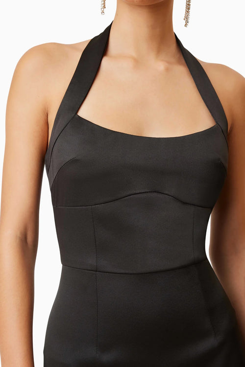 Sculpted Bodice Halter Gown - Black