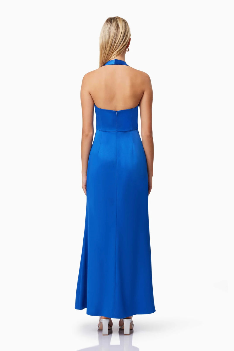 Sculpted Bodice Halter Gown - Cobalt