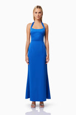 Sculpted Bodice Halter Gown - Cobalt