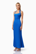 Sculpted Bodice Halter Gown - Cobalt