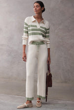 Knit Cotton Pants with Contrast Waist & Hem - Pistachio