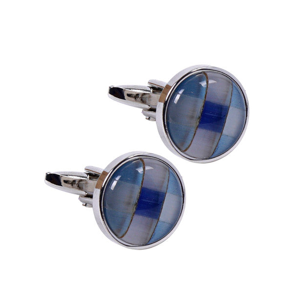 Boxed Round Stained Glass Cufflinks - Blue