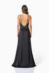 Drape Neck Satin Maxi Dress - Black