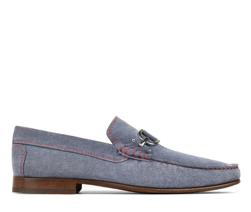 Contrast Stitch Suede Loafers - Sky