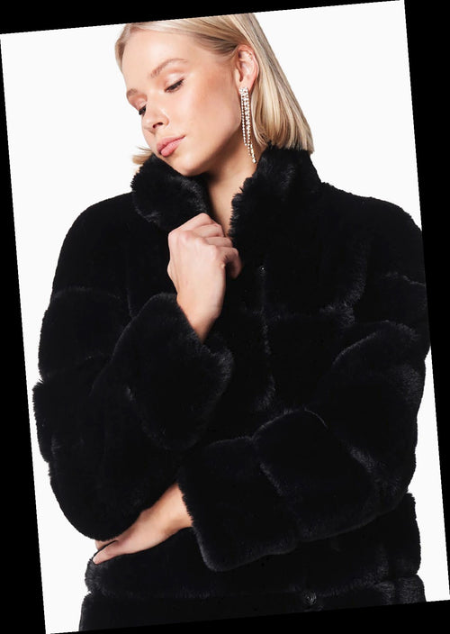 Faux Fur Long Coat - Black