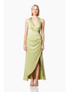 V-Neck Satin Maxi Dress - Avocado