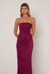 Strapless Satin Ruched Gown - Plum