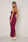 Strapless Satin Ruched Gown - Plum