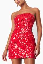 Sequin Strapless Mini Party Dress - Red