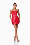 Sequin Strapless Mini Party Dress - Red