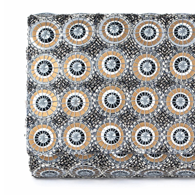 Handcrafted Beaded Leather Clutch with Chain - Gunmetal