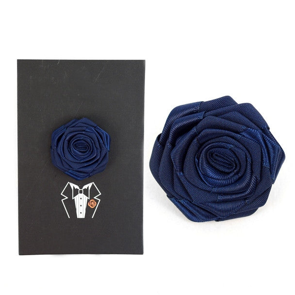 Solid Floral Lapel Pin- Navy