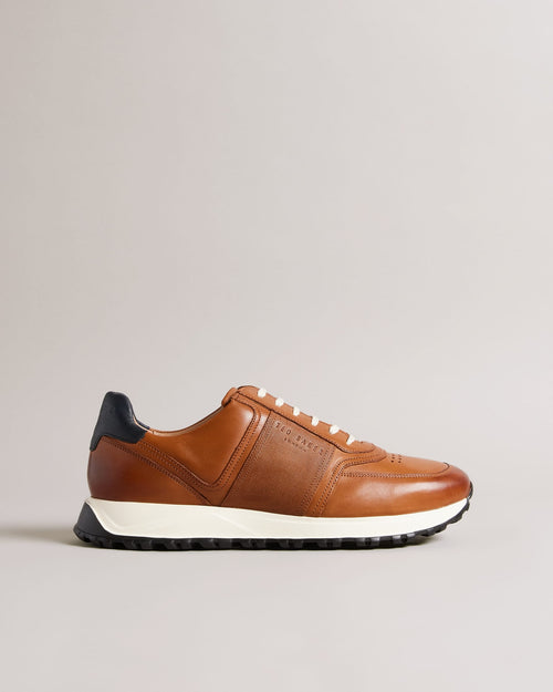 Saffiano Leather Trainers - Tan