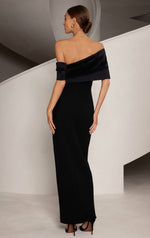 Pearl Trim Off Shoulder Gown - Black